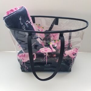 VERA BRADLEY Flamingo Clear Beach Pool Tote Bundle